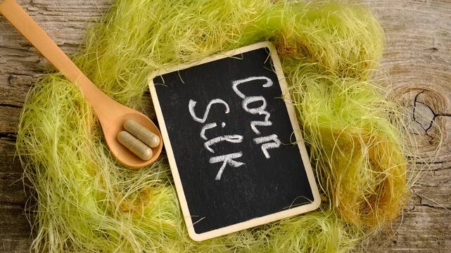 Corn silk in supplements. Selective focus.