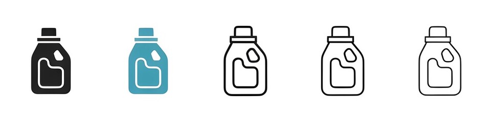 Obraz premium Laundry Detergent Bottle Icon Set. Liquid Cleaner Container in Solid and Outline Style. Thin line customizable illustration. Contour symbol. Vector isolated outline drawing. Editable stroke