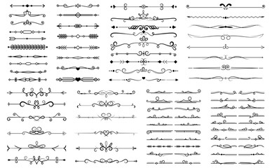 Set of decorative divider elements. Border flourish collection. Divider ornament, borders, doodle, separators, page dividers, header