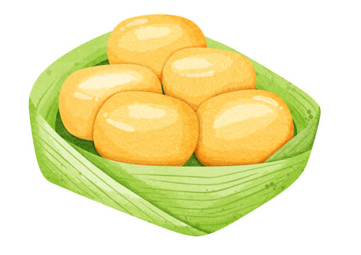 Assorted Thai Traditional Desserts &ndash; Foi Thong, Thong Yip, Thong Yod and Med Kanoon, Golden Auspicious Thai Sweets on Banana Leaf