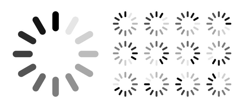 Minimalist circular loading buffering icon set with rounded bar progress status for digital UI UX interface design.