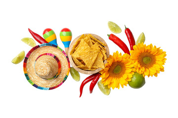 Fototapeta premium Festive decor and treats for Cinco de Mayo, isolated, PNG