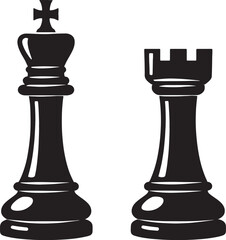 Black silhouette of chess king and rook pieces also transparent background © PixelSaga MH2 