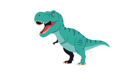 Fototapeta premium Powerful green Tyrannosaurus Rex dinosaur roaring loudly with its mouth wide open showing sharp teeth in a pre-historic scene.