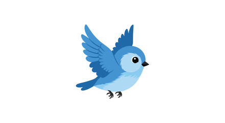 Fototapeta premium Small blue bird with soft wings and big eyes flies gracefully through the air in a simple and charming cartoon style.