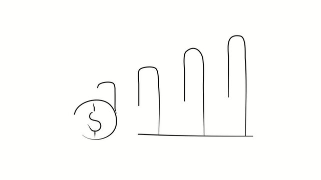 Income increase, capital gains. Contour drawing, silhouett animation. Continuous line. Isolated on white. Video 4k object illustration self-drawing. Object construction. Minimalist continuous line dra