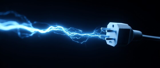Electric plug with blue electric current.