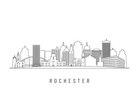 Detailed Rochester skyline vector illustration. Rochester buildings in line art style, perfect for modern designs.