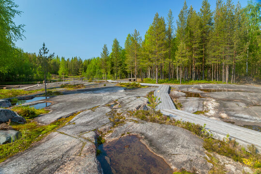 06.07.2019: Russia, Karelia. White Sea petroglyphs (ancient rock paintings) in Zalavruga, Belomorsk.