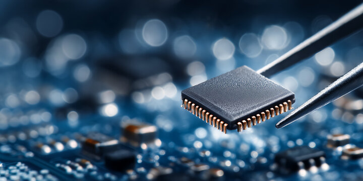 Rising prices for processors and RAM, the process of installing unbranded semiconductor chips on motherboards, copy space for text