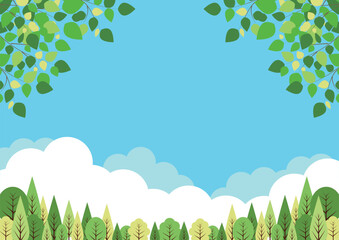 森林背景、横、かわいい、イラスト、シンプル