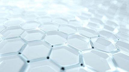 Obraz premium High-end 3D background of translucent white and blue hexagons, honeycomb molecular structure for technology and science