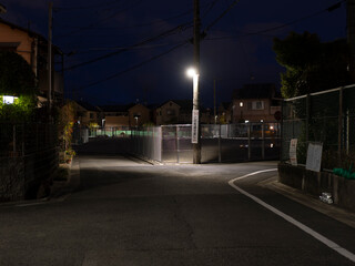 街灯に照らされた住宅街の路地