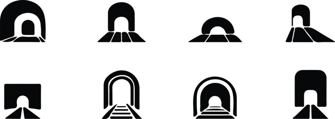 hand drawn road railway tunnel icon set vector illustration art © Ammara