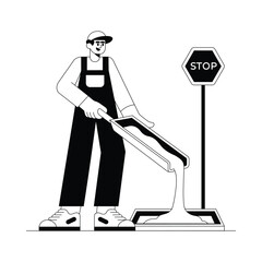 Workers Mixing A Slurry  vector illustration Eps 10 File     