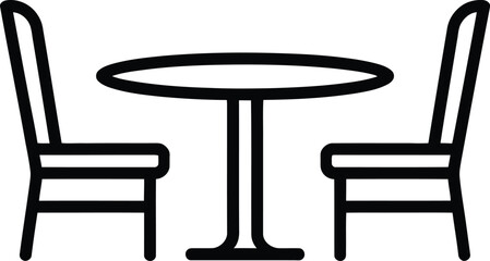 Fototapeta premium Simple illustration of a round table with two chairs on a white background symbolizing a cozy dining setting for two people to enjoy a meal together in a minimalist style.
