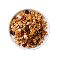 bowl of granola on a white background