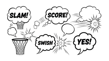 Basketball Comic Art: Dynamic basketball comic art, capturing the thrilling moments of a basketball game, with words of the game displayed. © Azizun