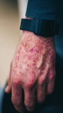 Human hand showing petechiae skin rash medical condition