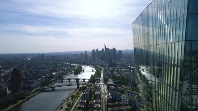 Frankfurt Skyline Reflections With ECB Germany