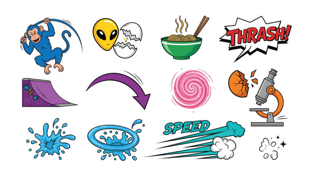 Comic-style elements set: Dynamic collection of comic-style elements with a diverse set of cartoon characters and objects for creativity 