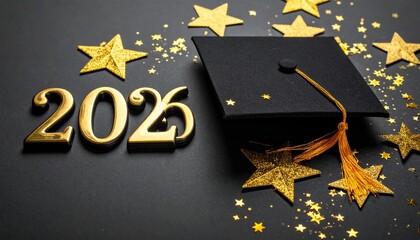 Graduation cap and diploma with black tassel 2026 on a white background