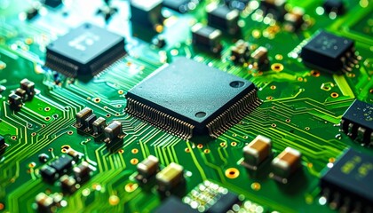 Obraz premium A close-up macro image of the motherboard