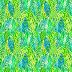 Abstract palm leaves pattern. Hand drawn watercolor seamless pattern. Bright banana leaves background for textile, fabric, surface. Modern fashion repeat tile © balena