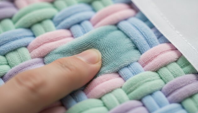 autism, sensory, tactile, stimming, textile, texture, soft woven material touched by a finger to show sensory processing and calming therapy for neurodiverse people and children.