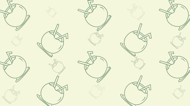 Holiday doodle featuring a pattern of coconut drinks with straws on a light festive background. Perfect for summerthemed designs. Refreshing tropical vibes.