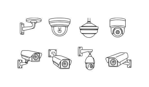 Minimal CCTV surveillance thin line icons vector illustration