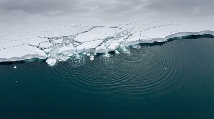 Obraz premium Aerial View of Melting Arctic Ice Shelf and Global Warming Concept, Climate Change Impact on Polar Regions and Rising Sea Levels