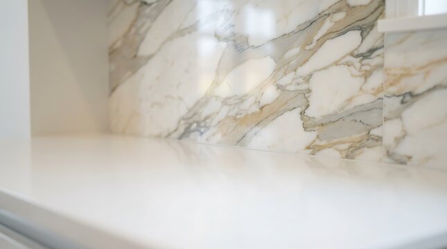 Elegant Marble Countertop and Backsplash with Natural Veining.