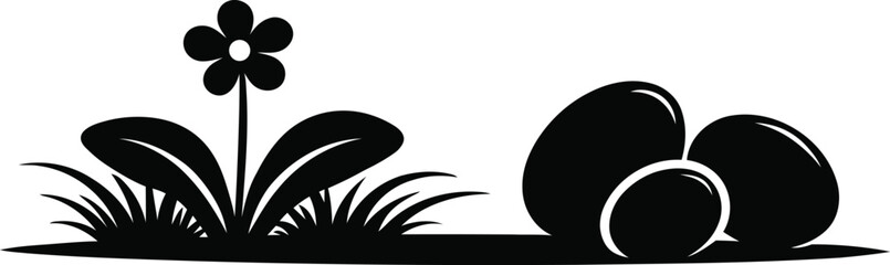 Black silhouette of a flower and rocks on a white background © MDFARUK