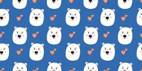 Playful Polar Bear Seamless Pattern on Vibrant Blue Background