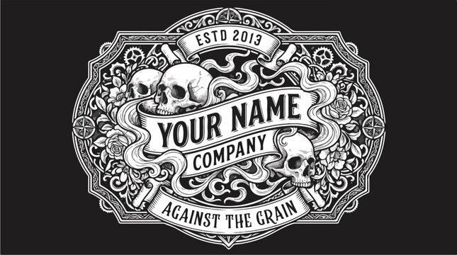 Vintage Emblem Logo with Skulls and Banner for Company.