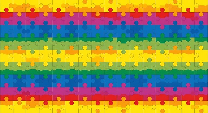 Colorful jigsaw puzzle pattern with rainbow colors