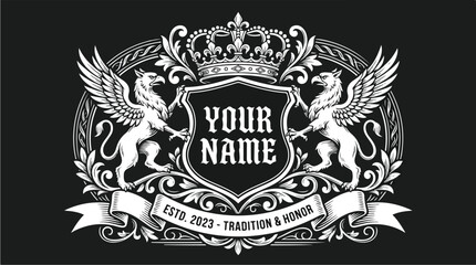 Fototapeta premium Elegant Crest with Griffins and Crown Emblem.