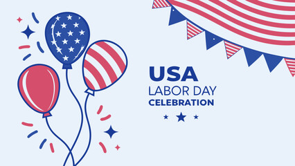 Obraz premium USA Labor Day Celebration with Patriotic Balloons and Bunting american flag stars