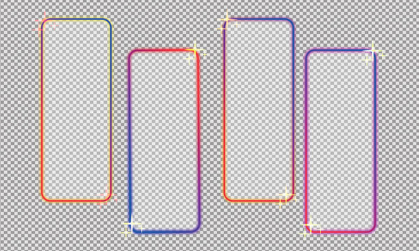 Four rectangular outlines in a row with colorful borders on a textured background