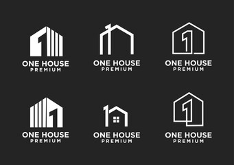 Fototapeta premium Collection of One House Premium Logo Designs with Number 1 and House Icons for Real Estate