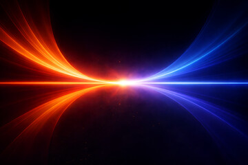 Obraz premium Glowing neon divide line in the center of a dark glass surface bold red and blue gradient arcs high contrast lighting soft diffusion glow futuristic minimal design ultra clean composition