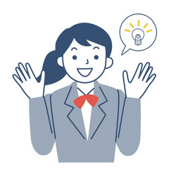 両手を上げて喜ぶ女子学生の上半身