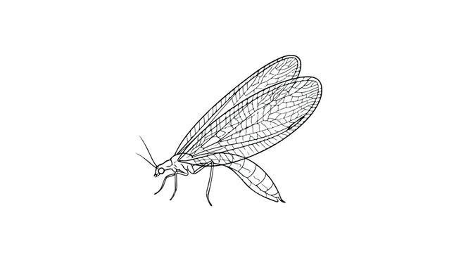 Detailed Line Drawing of an Adult Antlion Insect.