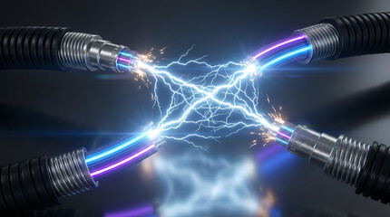 High Voltage Electric Cables Sparking with Lightning Energy   © galam