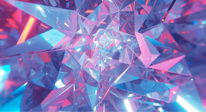 Vibrant crystal formation with pink and blue hues shining brightly