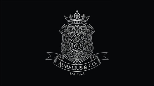 Elegant Aurelius  Co Crest with Lion and Crown Emblem.