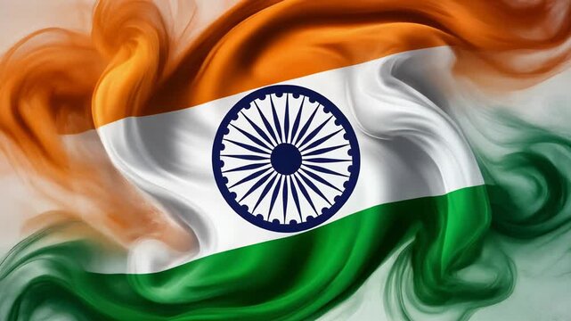 Waving Indian flag with vibrant orange white and green colors and Ashoka Chakra symbol in the center