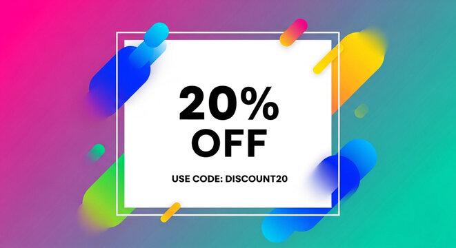 Vibrant discount offer with 20 percent off coupon code