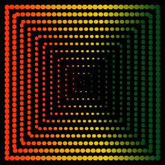 Colorful gradient dot spiral forming geometric square tunnel
